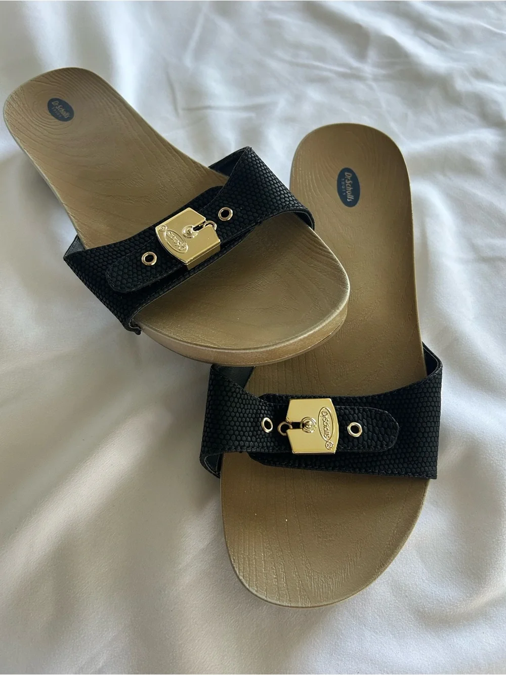 Dr. Scholl’s Classic Black Textured Buckle Slide Sandle Size 9